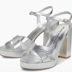 Stuart Weitzman Metallic Silver Dayna Platform Sandals/Heels